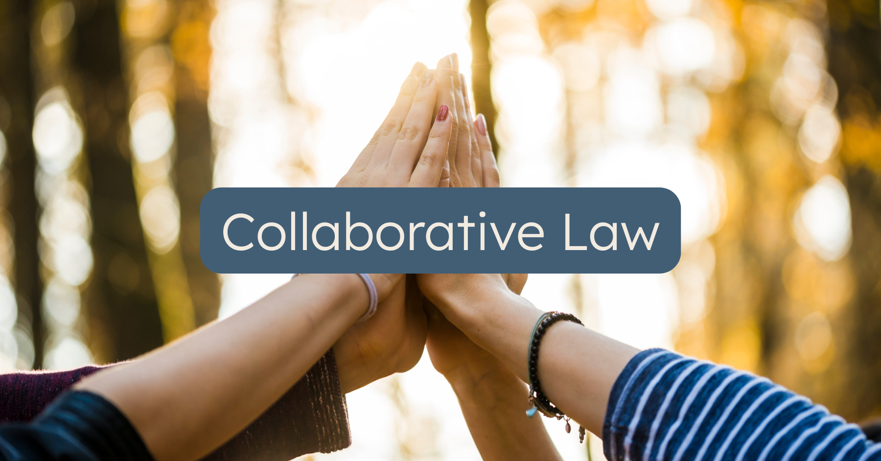Four hands together. Words Collaborative Law