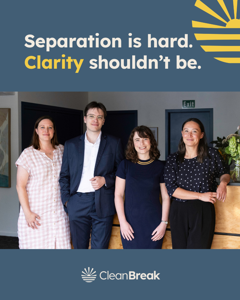 Clean Break Team photo with "Separation is Hard. Clarity Shouldn't be."