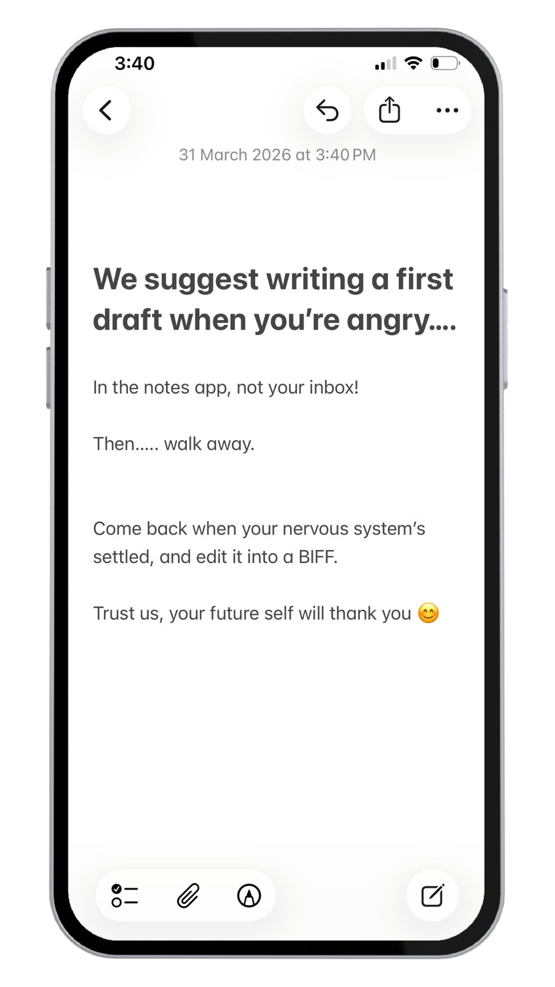 BIFF info in notes app